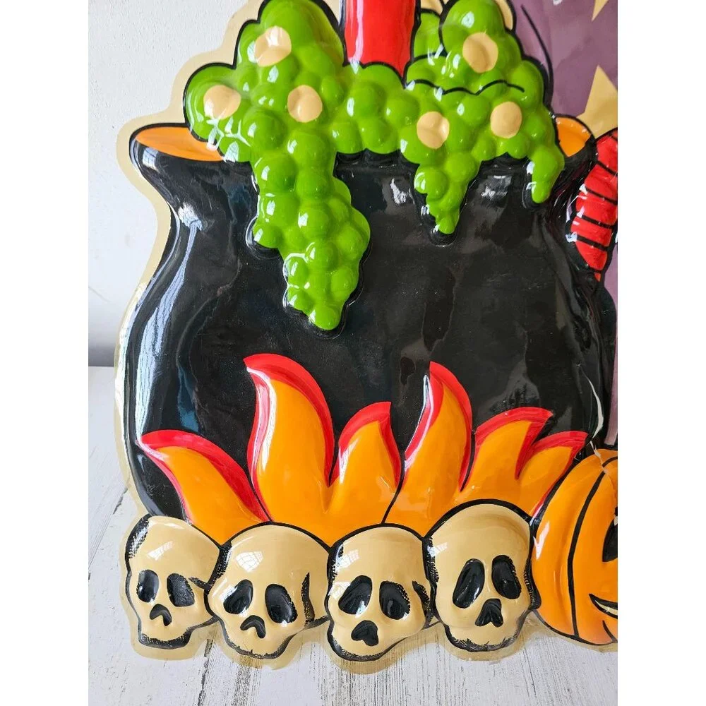 Vintage witch celluloid plastic Halloween hanging lawn window cauldron skulls ca